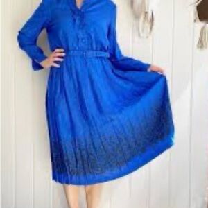 VTG Leslie Fay Blue Floral Geo Paisley Print Midi Length Dress